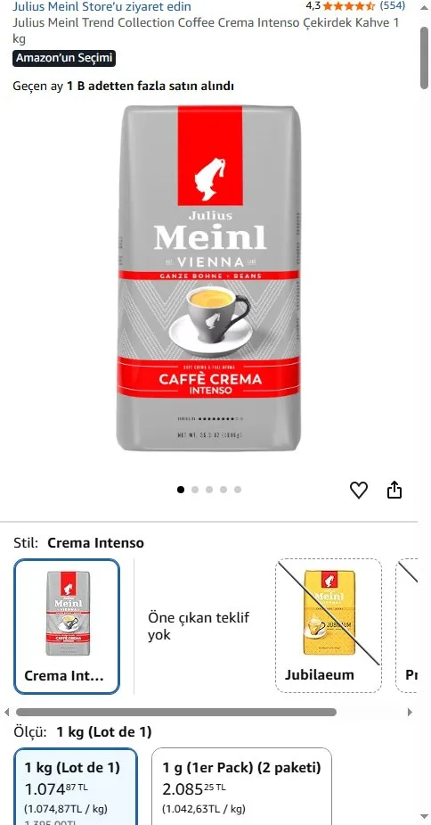 Julius Meinl Trend Collection Coffee Crema Intenso Çekirdek Kahve 1 kg