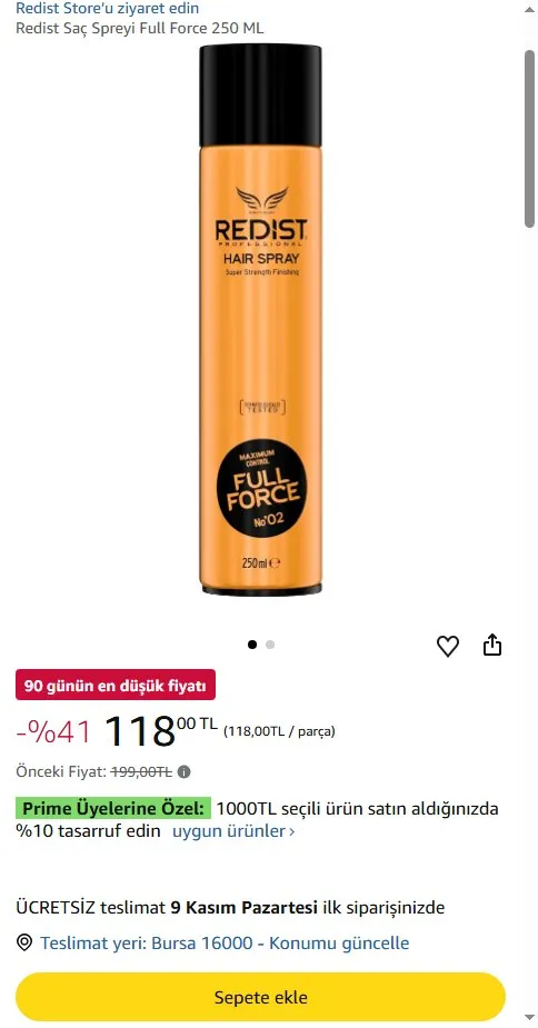 Redist Saç Spreyi Full Force 250 ML