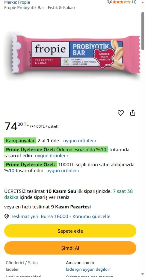 Fropie Probiyotik Bar - Fıstık & Kakao
