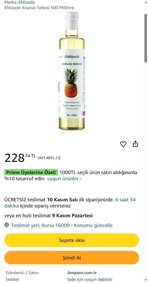 Ehlizade Ananas Sirkesi 500 Mililitre