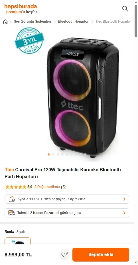 Ttec Carnival Pro 120W Taşınabilir Karaoke Bluetooth Parti Hoparlörü