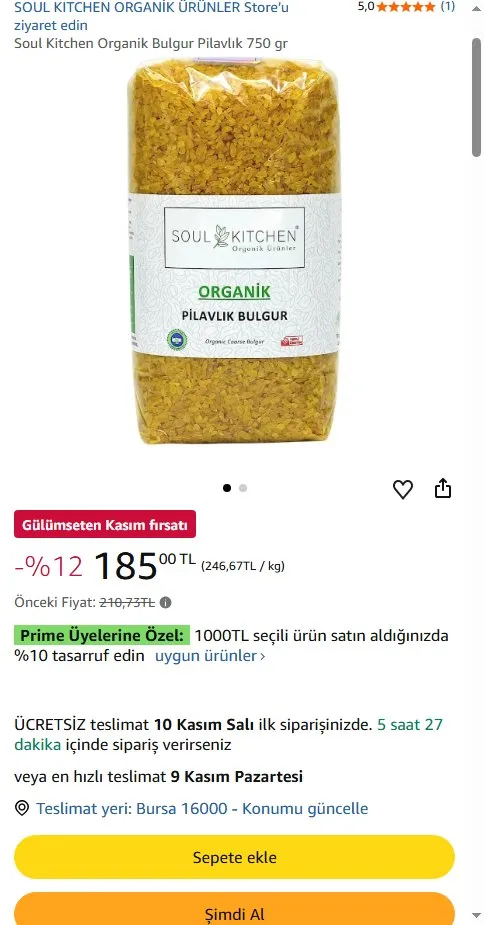 Soul Kitchen Organik Bulgur Pilavlık 750 gr