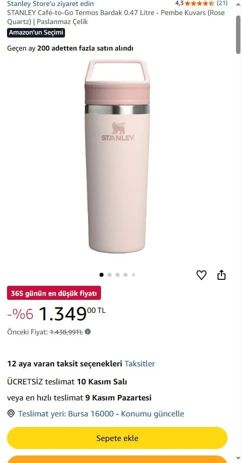STANLEY Café-to-Go Termos Bardak 0.47 Litre - Pembe Kuvars (Rose Quartz) | Paslanmaz Çelik