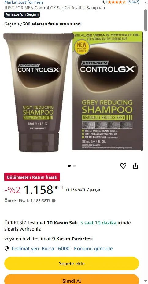 JUST FOR MEN Control GX Saç Gri Azaltıcı Şampuan