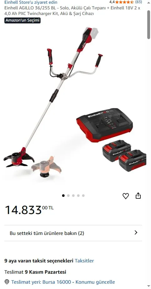 Einhell AGILLO 36/255 BL - Solo, Akülü Çalı Tırpanı + Einhell 18V 2 x 4,0 Ah PXC Twincharger Kit, Akü & Şarj Cihazı