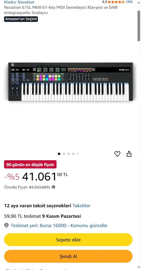 Novation 61SL MkIII 61-Key MIDI Denetleyici Klavyesi ve DAW entegrasyonlu Sıralayıcı