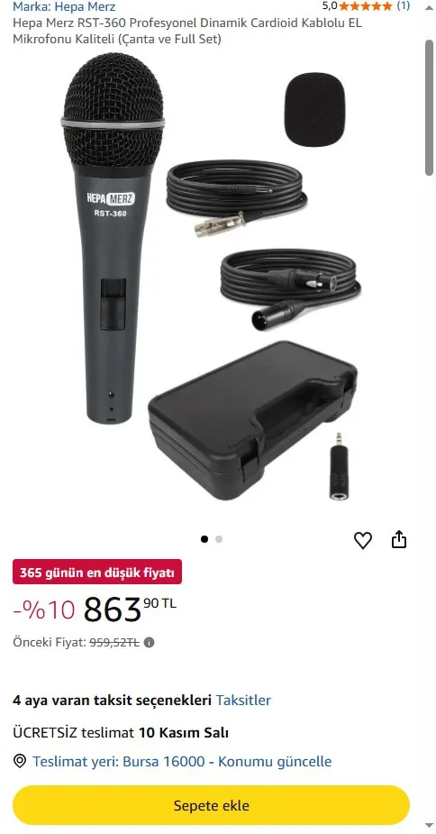 Hepa Merz RST-360 Profesyonel Dinamik Cardioid Kablolu EL Mikrofonu Kaliteli (Çanta ve Full Set)