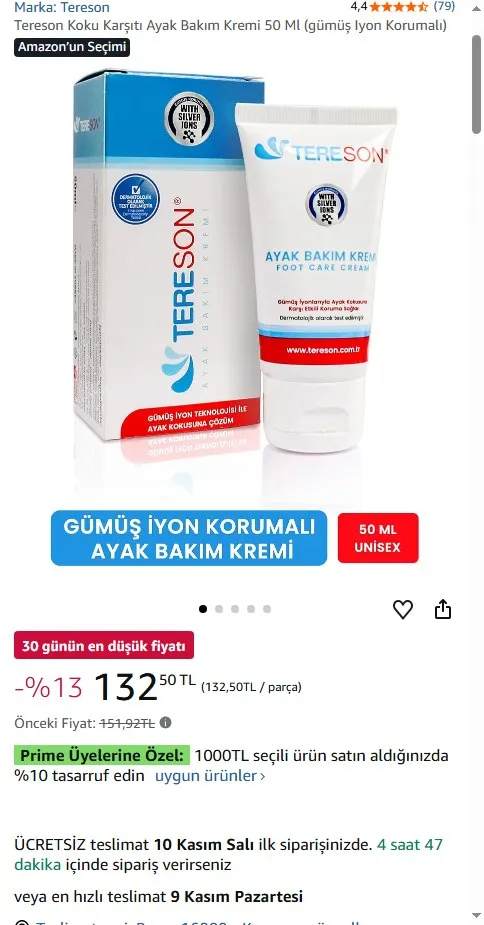 Tereson Koku Karşıtı Ayak Bakım Kremi 50 Ml (gümüş Iyon Korumalı)