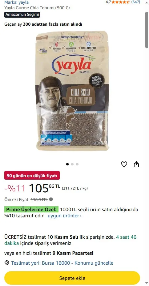 Yayla Gurme Chia Tohumu 500 Gr
