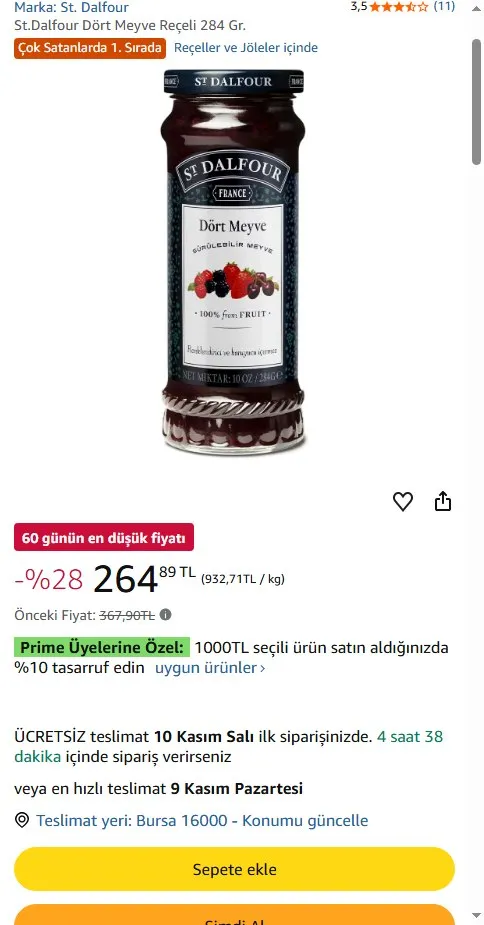 St.Dalfour Dört Meyve Reçeli 284 Gr.