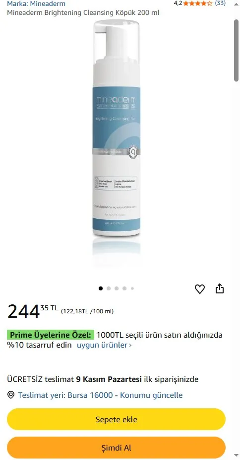 Mineaderm Brightening Cleansing Köpük 200 ml