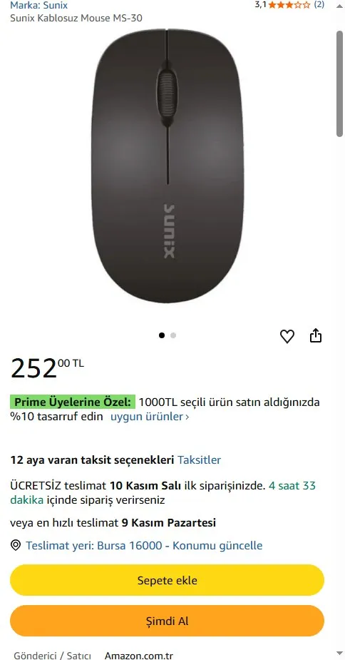 Sunix Kablosuz Mouse MS-30