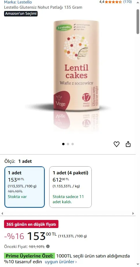 Lestello Glutensiz Nohut Patlağı 135 Gram