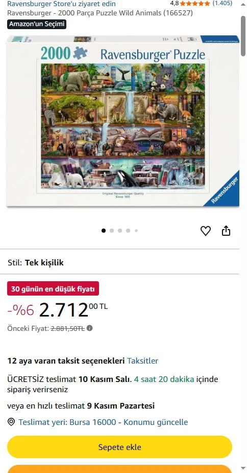 Ravensburger - 2000 Parça Puzzle Wild Animals (166527)