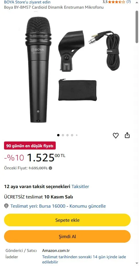 Boya BY-BM57 Cardioid Dinamik Enstruman Mikrofonu