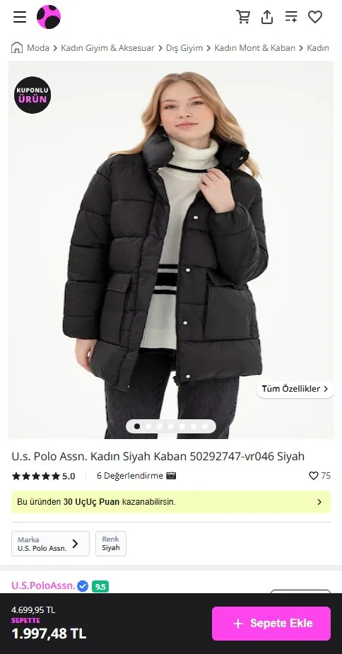 U.s. Polo Assn. Kadın Siyah Kaban 50292747-vr046 Siyah