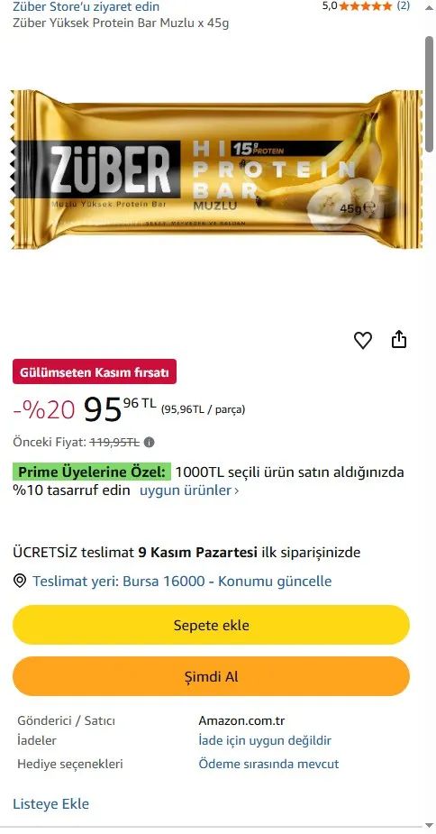 Züber Yüksek Protein Bar Muzlu x 45g