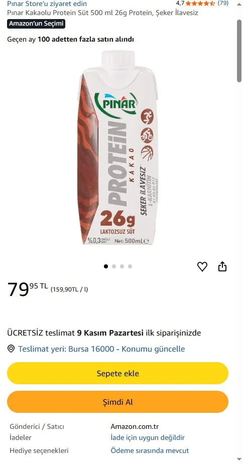 Pınar Kakaolu Protein Süt 500 ml 26g Protein, Şeker İlavesiz