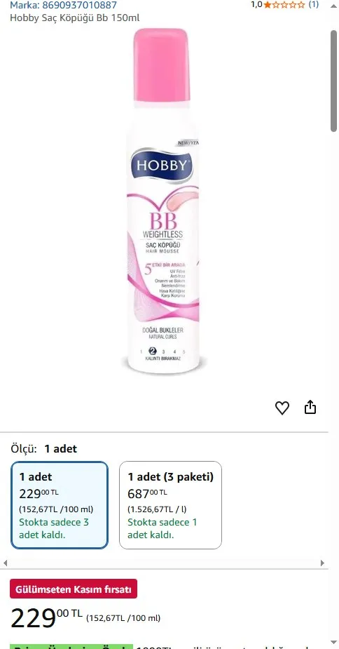 Hobby Saç Köpüğü Bb 150ml