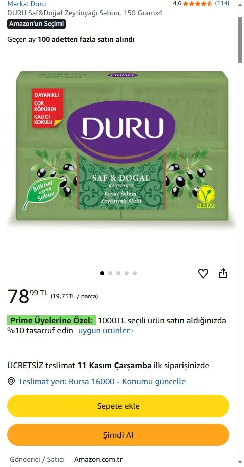 DURU Saf&Doğal Zeytinyağı Sabun, 150 Gramx4