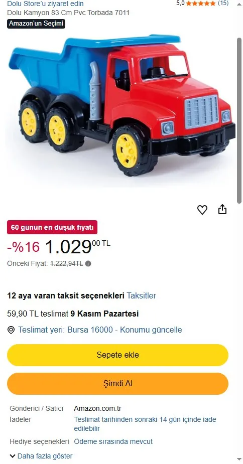 Dolu Kamyon 83 Cm Pvc Torbada 7011