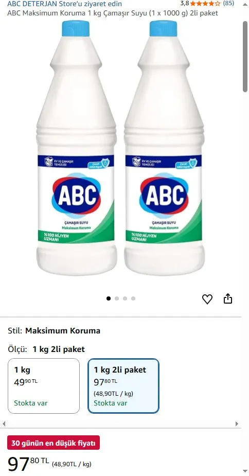 ABC Maksimum Koruma 1 kg Çamaşır Suyu (1 x 1000 g) 2li paket