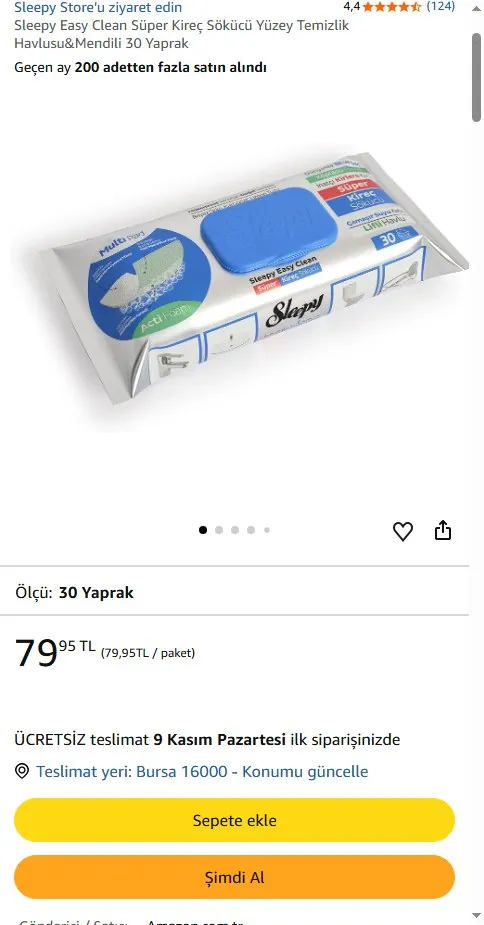 Sleepy Easy Clean Süper Kireç Sökücü Yüzey Temizlik Havlusu&Mendili 30 Yaprak