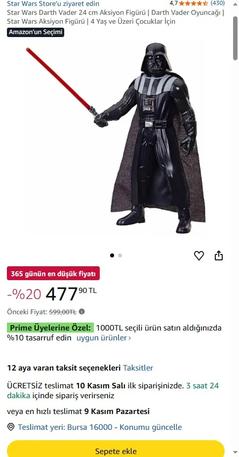 Star Wars Darth Vader 24 cm Aksiyon Figürü | Darth Vader Oyuncağı | Star Wars Aksiyon Figürü | 4 Yaş ve Üzeri Çocuklar İçin