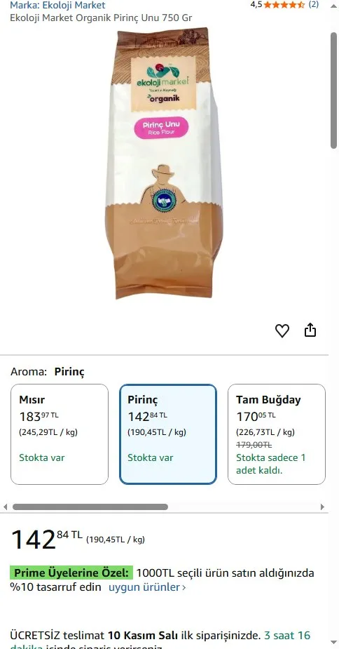 Ekoloji Market Organik Pirinç Unu 750 Gr